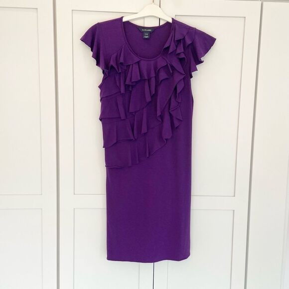 RALPH LAUREN Purple Ruffle Flutter Sleeve Knee Length Dress Size 16 - Picture 1 of 11